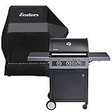 Enders Gasgrill BOSTON BLACK 3 K Turbo - BBQ - Bundle mit Wetterschutzhülle & Gratis Fleischthermometer - 3 Edelstahl-Brenner stufenlos, Gas Grill mit Grillwagen, Grillhaube, Seitenkocher, Schwarz