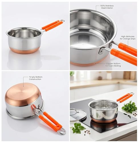 Image of Stainless Steel Copper Bottom Saucepan 2000 ML Tea, Coffee & Multipurpose Pan | Induction & Gas Stove Compatible Cookware