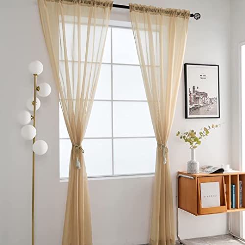 Spacedresser Sheer Voile Window Treatment Rod Pocket Curtain Panels For Kitchen Bedroom Living Room Drapes Sunlight Filtering Privacy Semi Home Decor Assorted (Beige, 52 W X 84 L) #TOP1