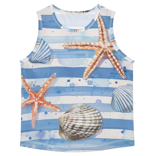 susiyo Summer Seashell Starfish Blue Stripes Boys Sleeveless Tank Top Girls Athletic T Shirt