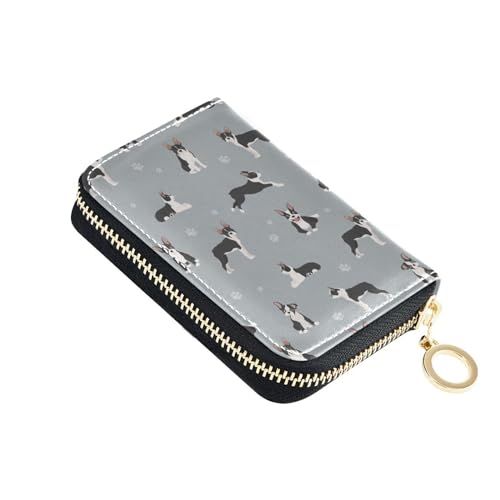 RFID Credit Card Holder Boston Terrier Dog Leather With Zipper Card Case Wallet for Women Girls