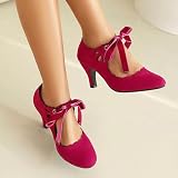 elerhythm Damskie buty Mary Jane Vintage Lace Up Teardrop Cut Out Close Round Toe z lat 20. Gatsby Heels Retro lat 50. wiktoriańskie czółenka zamszowe, czerwony, 40 EU