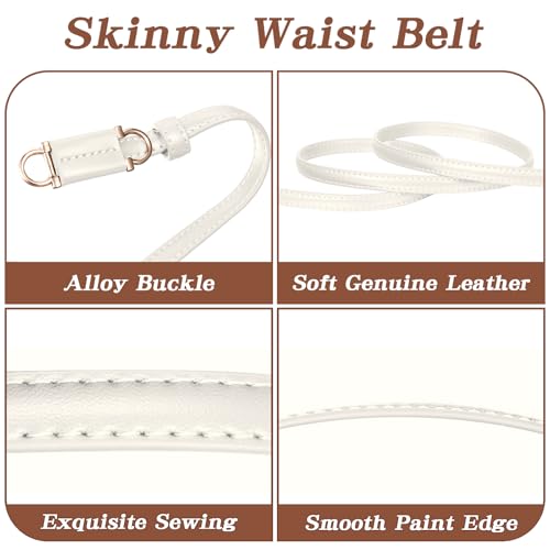 Skinny Genuine Leather Belts for Women Thin Waist Belt for Dresses Jeans Adjustable with Gold Buckle 0.4" Width4
