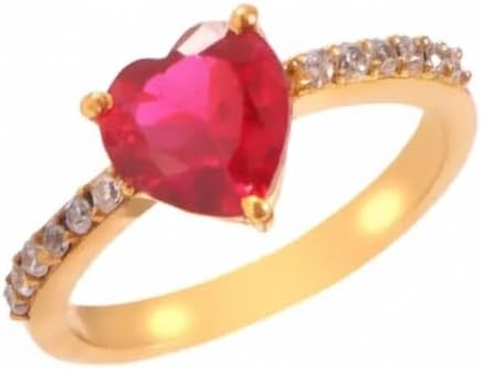 PRAGATI ENTERPRISES HUB 2.50 Carat Natural Red Ruby & Moissanite Heart Shape Ring – Gold Plated Adjustable Ring for Women