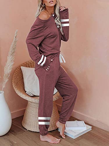 Faroro Women Loungewear Pajama Sets Pullover 2 Pieces Pj Set Nightwear Sleepwear Sweatsuits With Pockets Wine thumb #2