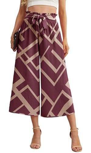 Image of IWOLLENCE Women Flowy Loose Wide Leg Pant Summer Beach Casual Trousers high Waist Adjustable Knot Business Work Casual Pants