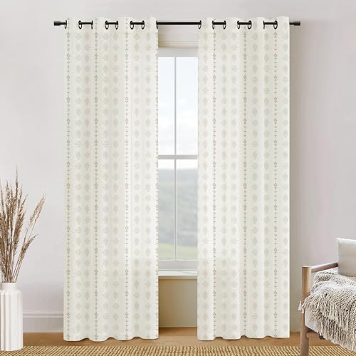 Patterned Linen Sheer Curtains 96 Inch Long 2 Panel Set,