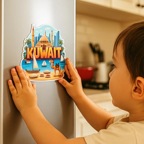 Image of Naxon Kuwait Country Theme Souvenir Wooden Refrigerator Stylish Fridge Magnet - Fridge Decoration Magnet for Kitchen & Home Decor | Perfect Souvenir Gift | Size 3x3 Inches | Pack of 1