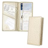 Stacool Bling Car Registration and Insurance Holder with Magnetic Clasp,PU Leather Car Organizers for ID,Bank Cards,Universal Glove Box Organizer Car Accessories Interior for Most Cars (Gold)