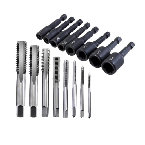 Taraud à queue hexagonale 1/4 avec adaptateur de douille pour taraud M4-M16, acier allié, 16 pcs