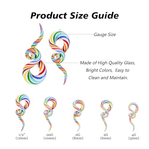 Qmcandy 2pcs Glass Spiral Tapers Plugs Twist Stretchers Earrings Stretching Piercings Jewelry Gauges 2g, candy