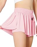 Girls Butterfly Shorts Kids Flowy Short Running Girl's Skirts Athletic Skorts with Pocket Pink