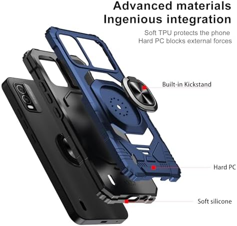 for Nokia C210 Case with Tempered Glass Screen Protector,Military Grade Heavy Duty Shockproof Protective Cover,with Ring Kickstand Full-Body Protective Case for Nokia C210 Purple Navy