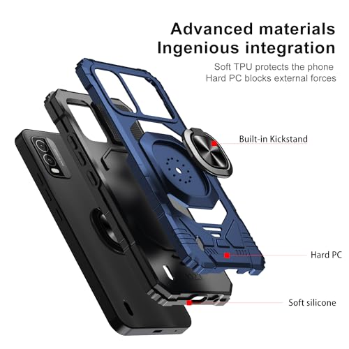 for Nokia C210 Case with Tempered Glass Screen Protector,Military Grade Heavy Duty Shockproof Protective Cover,with Ring Kickstand Full-Body Protective Case for Nokia C210 Purple Navy