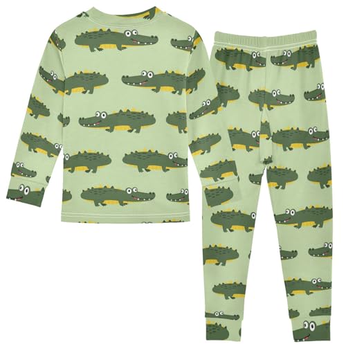 Pajama Sets Long Sleeve Green Crocodile Pattern Repeat Soft Comfy Sleepwear 2 Piece PJS 3-8T3