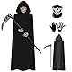 A-SZCXTOP Sensenmann-Kostüm Set,Halloween-Umhänge,Cosplay-Kostüm für Erwachsene,Inklusive Robe & Todessense & Maske & Handschuhen