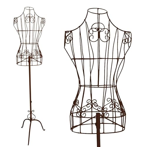 PrimoLiving Metall Schneiderpuppe Ana in Antik-Braun - höhenverstellbare Vintage Kleiderpuppe - ideal als weibliche Schaufensterpuppe oder Kleiderständer - P-12437