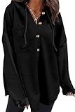 SHEWIN Women's Oversized Sweatshirts for Women Loose Fit Casual Long Sleeve Button Lightweight Hoodies Fall Outfits Women Trendy,US 8-10(M),Black