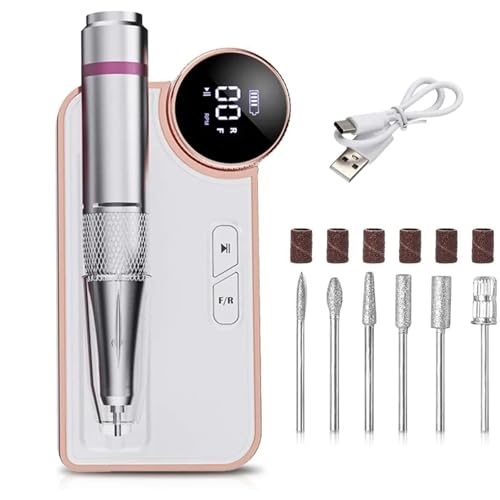 VOLTIX Fresa per Unghie Professionale 35000 Giri, Set Manicure Elettrico con Lima per Unghie in Gel e Acriliche, Nail Drill Compatto a Batteria e Velocità Regolabile per Manicure e Pedicure (Bianco)