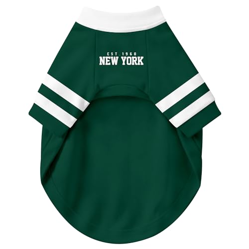 Image of New York J Dog Clothes Jersey Style Personalized Pet T Shirt with Custom Name Number for Small Medium Large Dogs