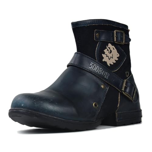 Image of OSSTONE Moto Boots for Men Fashion Zipper-up Leather Chukka Boots Casual Shoes OS-5008-1-BP-US-R Vintage Brown