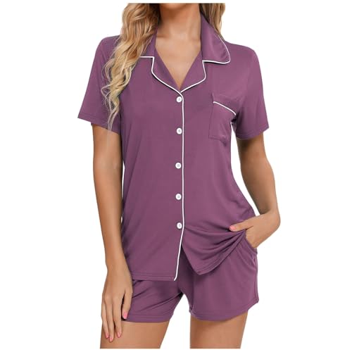Pijama Verano Mujer Con Botones - Conjunto De Pijamas Para Mujer Ropa De Dormir De Manga Corta Ropa De Dormir Con Botones Pantalones Cortos Conjuntos Suaves Para El Hogar Mujer Invierno Calentito