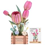 Set di Puzzle 3D, Fiore Fai-da-Te in Legno, Set di Modelli per Fiori Artificiali da Assemblare per Adulti, Miglior Set di Decorazioni per la Casa e Giocattolo Regalo di San Valentino (Tulip)