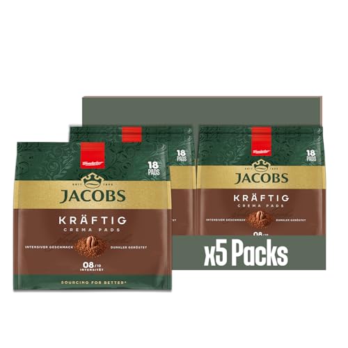 Jacobs Pads Crema Kräftig, Senseo kompatible Pads, 5 x 18 Getränke, 90 Kaffeepads