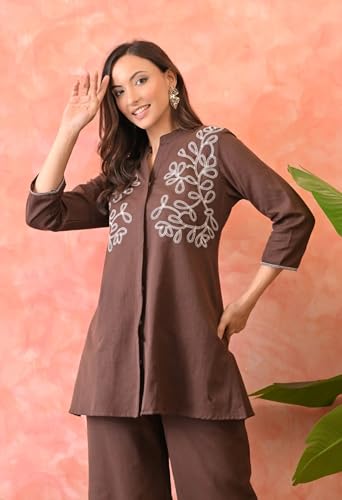 Image of Asmeriyo Women Embroidery Co Ord Set with Side Pocket | Women 2 Pic Kurta Set I Fancy Kurta Set | Stylish Kurti Outfit | Co-Ordination Wear | Festive and Casual wear (211-C-D-19-02)