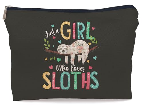Lacosu Just a Girl Who Loves Sloths Makeup Bag,Rustic Funny Hanging Sloth Cosmetic Makeup Bag for Sloth Lovers Women Girls,Birthday Christmas Valentine's Day Gift Makeup Bag