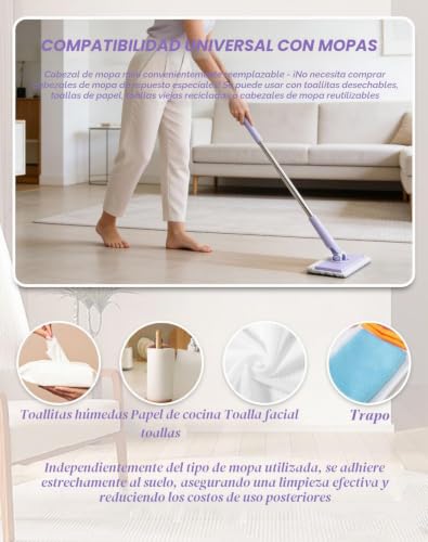 Miniatura 4 de Mini Trapeador Snap Grip, Mini Trapeador Cambiador De Tela, Manos Libres Agarre Automático Desechable,Sin Lavado,Uso En Seco Y Húmedo,Fregona Con 10 Paños Reutilizables Blanco-36in Paño 10