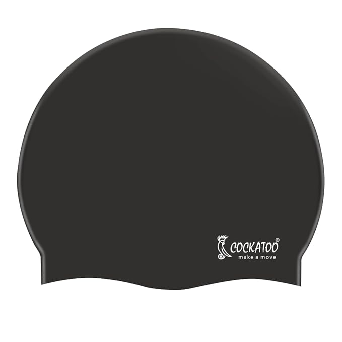 Cockatoo SC01 Rubber Swimming Cap for Adults, Swimming Cap for Men & Women, Black