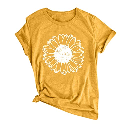 Sunflower Shirts For Women Summer Short Sleeve Cute Flower Graphic Tee Shirts Casual Shirt Top T-Shirt #TOP2
