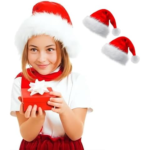 FANYITY Red Santa Hat,2 PCS Christmas Hat for Kid Unisex,Xmas Holiday Hat,Plush Classic Santa Hat for Boy Girls Christmas New Year Cover