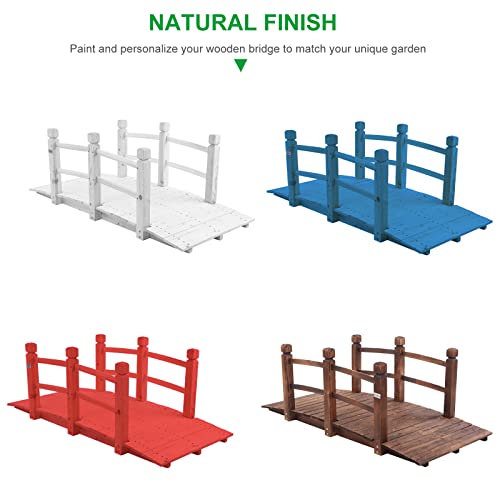 VINGLI 5 ft Garden Bridge, Classic Wooden Arch with Safety Rails Natural Finished Footbridge, Decorative Pond Landscaping, Backyard Creek or Farm