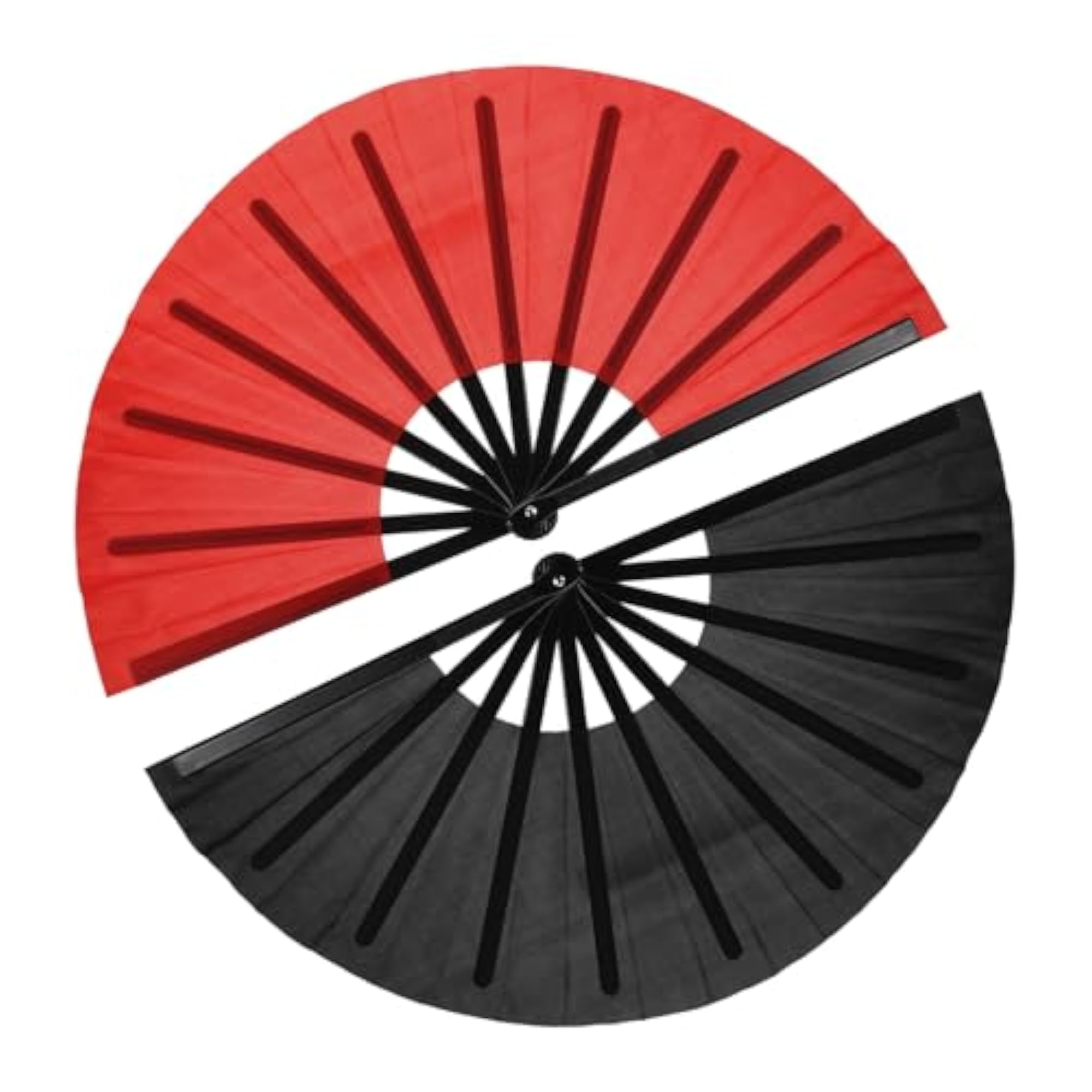 Large Decorative Handheld Folding Fan, Black & Red, 2Pcs