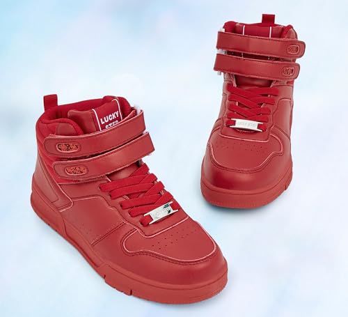 Image of LUCKY STEP Women High Top Fashion Sneakers Ankle Boots | Basketball Walking Tennis Shoes Platform Hook and Loop Faux Leather Sneaker
