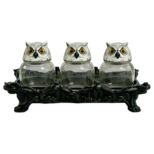 Tarros con tapa de búho vintage | Set de 3 especieros de cocina góticos 2