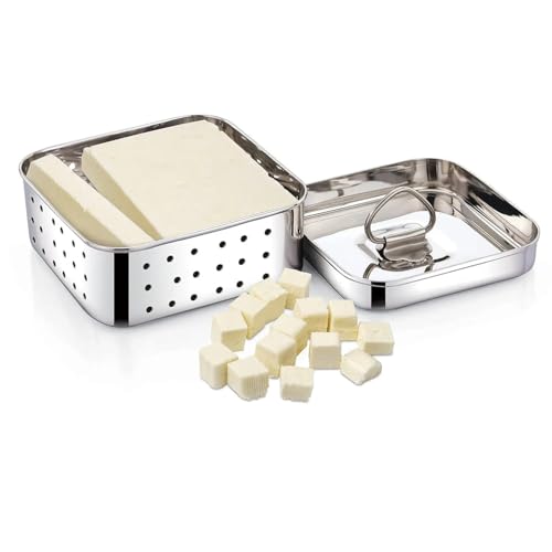 Image of Fortuna Paneer Maker (300ml) | Stainless Steel Paneer Press with Strainer | Square Paneer Mould Press Box | Paneer Press Machine for Homemade Paneer & Tofu | Steel Paneer Making Mould, Small