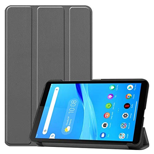 Funda para Lenovo Tab M7, SATURCASE de piel sintética con tapa y función atril para Lenovo Tab M7 (gris)