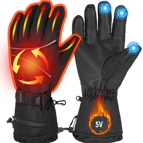 Heated Gloves for Men Women, Rechargeable Heated Gloves 5V 5000mAh Touchscreen Motorcycle Heated Gloves,Camping Hand Warmers Winter Warm Electric Heated Glove for Outdoor Cycling Skiing Hiking Working