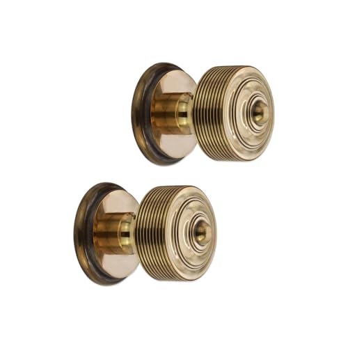 Infinity Decor Reeded Round Mortice Solid Brass Door Knobs Pull Handles Set 55mm in Aged Brass Finish for Interior & Exterior Doors