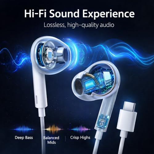 Image of Mizi 2 Pack USB C Headphones - Wired Earphones with Microphone & Volume Control, USB Type-C Earbuds Compatible with iPhone 17 /16 /15 Pro Max /Plus /Air, iPad Pro /Air, Galaxy S25 /S24 /S23 /S22 /S21, White