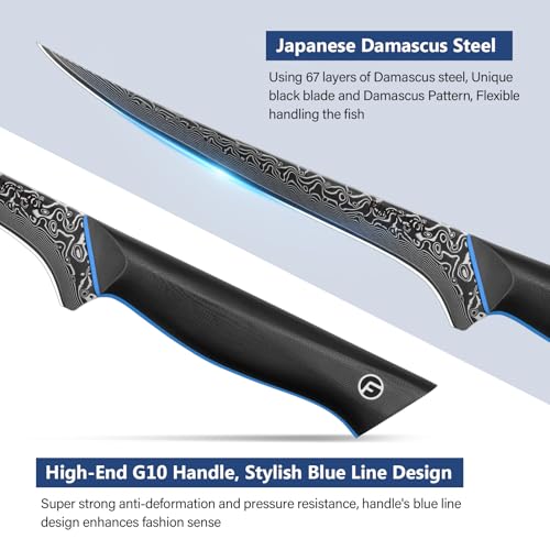 FINTISO Damascus Filleting Knife 7 Inch, Boning Knife for Meat Made of 67-Layer Japanese High Carbon Steel, Fish Knives with Full Tang G10 Handle, Gift Box Included - Zeus Series - Image 3