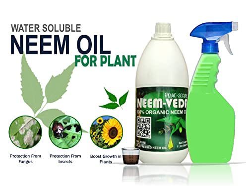 Home-Secure Neem Veda Organic Cold Pressed Neem Oil for Plants - Natural Pest Control, Organic Gardening Solution - Pure and Effective (With ML Cup, Spray Bottle) (Pack of 1 Ltr)
