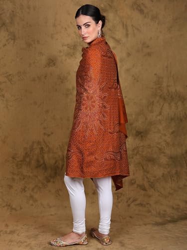 Women Kashmiri Pure Wool Shawl with Paisley Embroidered | Ethnic Woolen Stole, Scarf | Size - 78 In X 42 In3