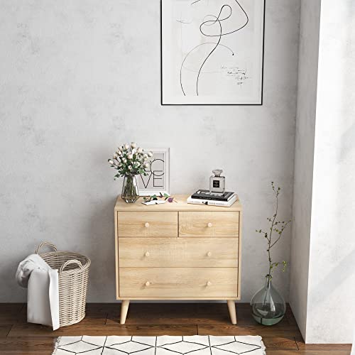 Giantex 4-Drawer Dresser, Free-Standing Chest With Wood Legs, Sliding Rail And Storage Dresser Chest For Bedroom, Living Room, Hallway Storage Cabinet Organizer Wooden Chest (Natural) #TOP1