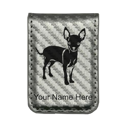 LaserGram Slim Magnetic Money Clip, Chihuahua Dog, Personalized Engraving Included (Carbon Fiber Silver)