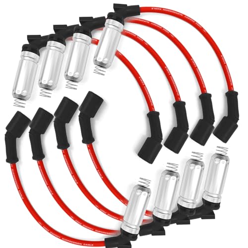 8 PCS Spark Plug Ignition Wire, 10.2mm Spiral Wound Design, Spark Plug Wire Set Compatible with 2000-2009 Chevy GMC V8 Engine, Replace# 48322R