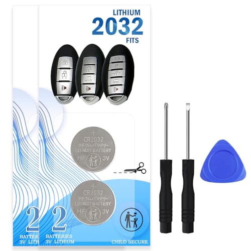 4Pack CR2032 Key Fob Battery for Nissan Rogue Altima Sentra Versa Pathfinder Murano Maxima Titan Frontier Armada 370Z GT-R Leaf Juke Car Key Battery Replacement Kit with Opening Tool Video Guide